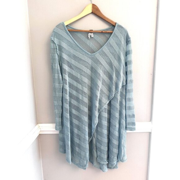 We The Free Tops - WE THE FREE People Knit Semi Sheer Long Sweater Stripe Vneck Long Sleeve MEDIUM